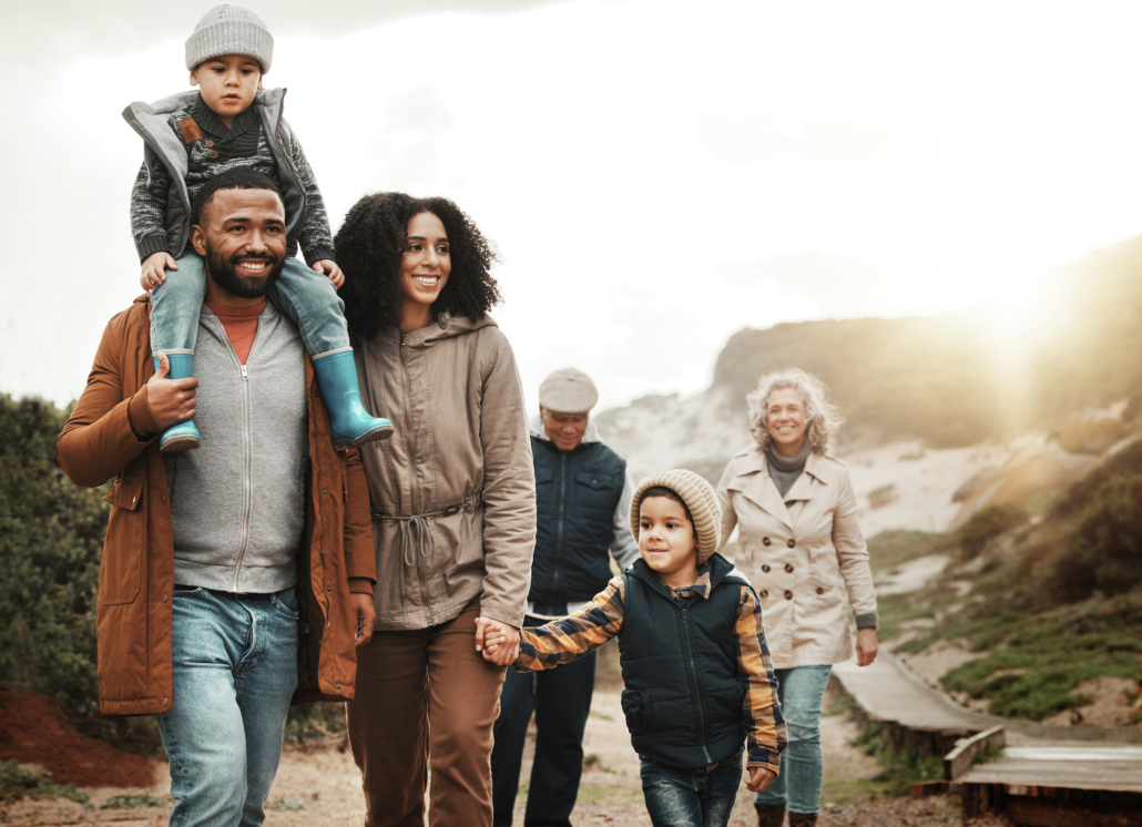 Family hiking and exploring family values to shape their philanthropy